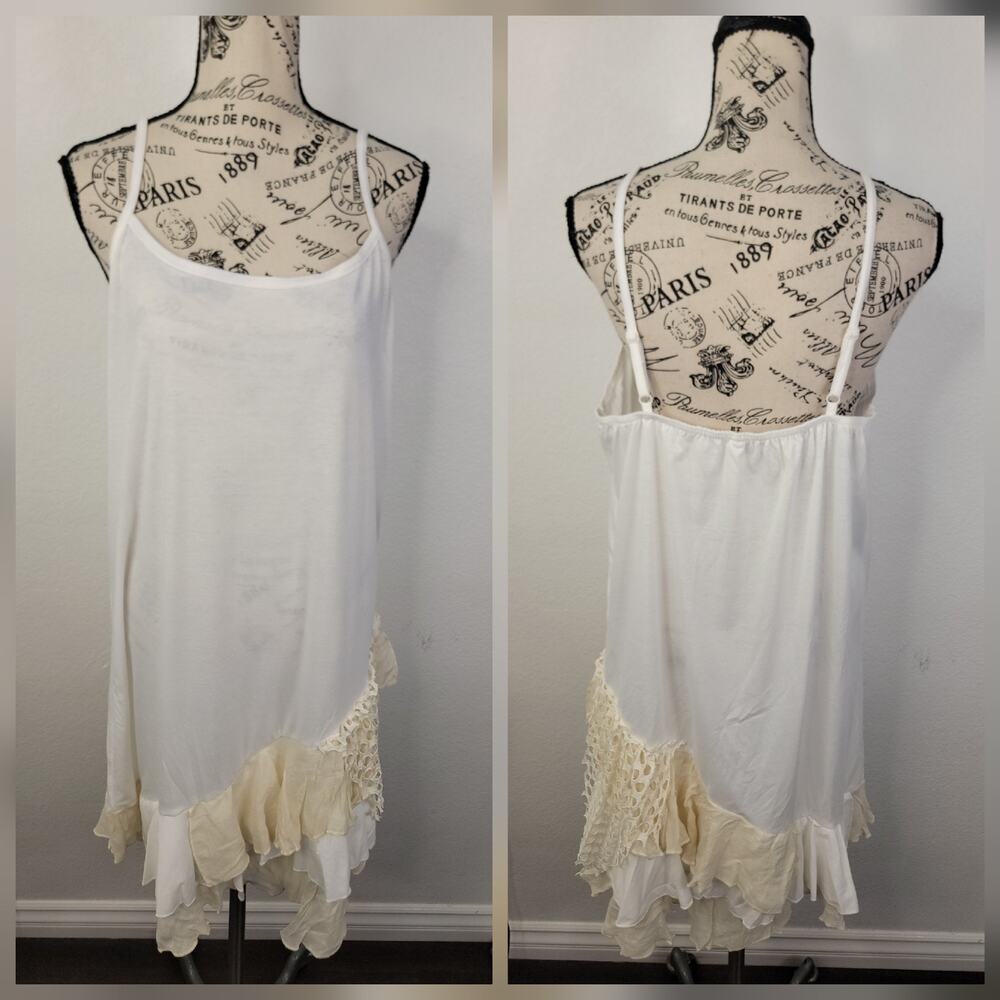 Pretty Angel Tank Slip Mini Dress Sz XL Linen Blend Layered Asymmetric coastal